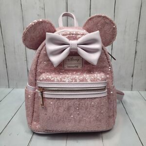Disney Loungefly Minnie Mouse Pink Cotton Candy Sequin Mini Backpack Cute!